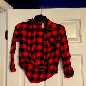 Buffalo plaid waist tie girls top